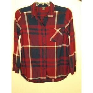 Eddie Bauer Women's Maroon Plaid Long Sleeve Button Up Shirt Size L